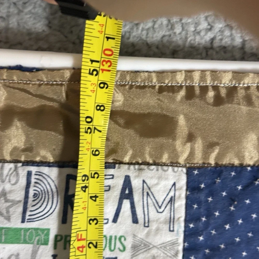 Handmade‎ Baby Boy Blanket Quilt 51 x 51 Khaki Satin Trim Navy Minky Dot Back